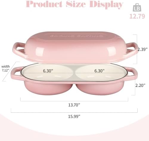 EDGING CASTING Enameled Cast Iron Double Bread Dutch Oven, Pink - Image 2