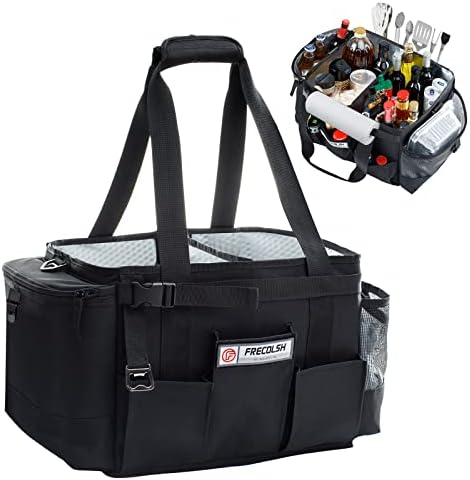 FREECOLSH Black Waterproof Caddy, 16" x 11" x 11", with Detachable Strap and Shoulder Pad for Carrying Utensils and Camping Supplies by FRECOLSH