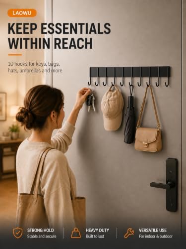 Magnetic Key Holder For Fridge With 10 Hooks, Magnetic Utensil Holder For Wall, Strong Magnetic Key Hanger Hooks Organizer, Magnent Key Rack For Kitchen Metal Door Garage Grill Tools Coat Towel Purse - Image 2