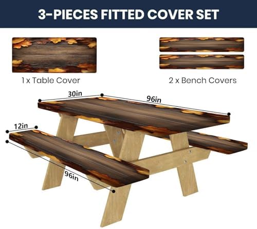 CAPSCEOLL Fitted Picnic Table Cover with Bench Covers 8ft - Brown Wood - Image 2