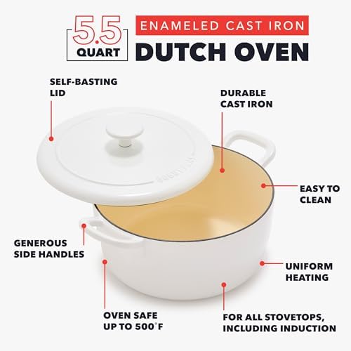 GreenPan x Bobby Flay 5.5QT Enameled Cast Iron Dutch Oven With Lid, White - Image 3