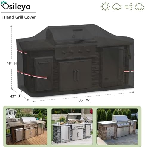 86 Inch Island Grill Cover - 600D Heavy Duty Waterproof All Weather Protection Outdoor Cover,Black - Image 2