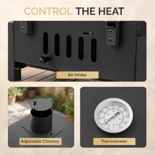 ROVSUN Portable Charcoal Grill, Tabletop Grill with Thermometer and Chimney, Smoker for Outdoor Cooking, BBQ, Camping and Patio Parties - Image 7
