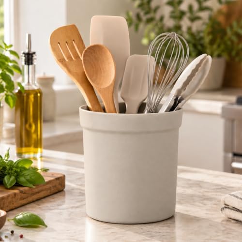 Oggi Silicone Utensil Holder for Kitchen Countertop, 6" x 6" Large Utensil Crock with Reinforced Rim, Food-Grade Unbreakable Silicone Kitchen Tool Holder & Countertop Organizer, Taupe - Image 5