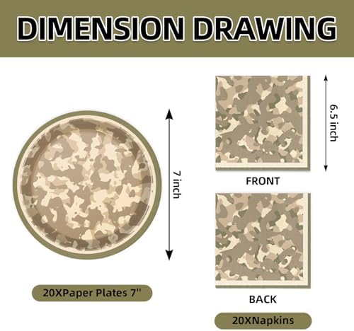 40pcs Camo Camouflage Birthday Party Decorations Camouflage Paper Plates and Napkins for Army Military Theme Party Decorations, Suitable for 20 Guests - Image 2