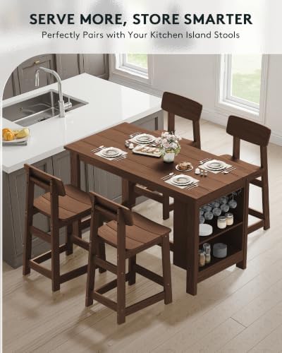 SERWALL Outdoor HDPE Counter-Height Bar Table with Storage Rack, Brown - Image 5