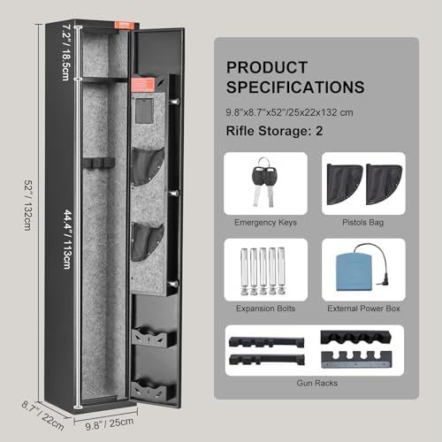 VEVOR 2 Rifles Gun Safe, Rifle Safe with Lock & Digital Keypad, Quick Access Gun Storage Cabinet with Removable Shelf, Pistol Rack, Rifle Cabinet for Home Rifle and Pistols - Image 7