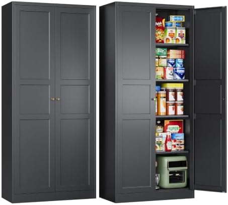 Letaya Black Storage Cabinet with Adjustable Shelves-Metal Home Kitchen Pantry Cabinets with Doors,Organization Locker for Cupboard/Bedroom/Dining/Living/Bathroom/Office/Garage Room by LetayaMetalCabinets