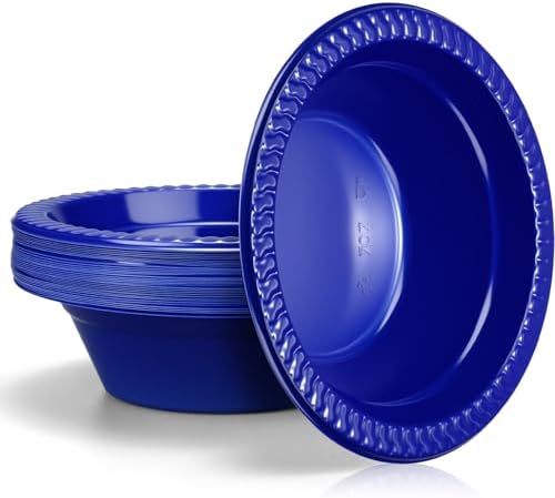 30 Pack 12 oz Blue Disposable Plastic Bowls Dessert, Ice Cream, Salad, Soup Serving Cups for Party, Picnic, Food Snacks (Blue) by Unknown