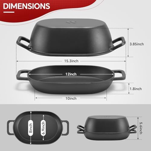 Northriver Casting 12"x8" Oval Cast Iron Dutch Oven for Bread Baking，Pre-Seasoned Combo Cooker with Lid, Perfect for Sourdough, Artisan Loaves & Family Meals,5 Qt - Image 2