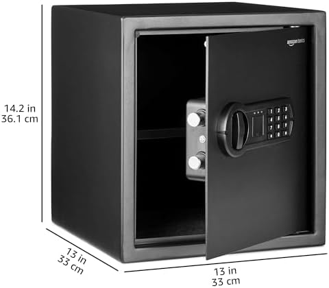 Amazon Basics Steel Home Security Electronic Safe with Digital Keypad, Programmable Lock for Important Documents, Jewelry, Valuables, 1.2 Cubic Feet, Black, 13"W x 13"D x 14.2"H - Image 5