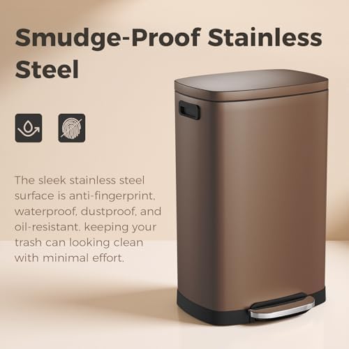 ELPHECO Kitchen Trash Can with Lid 13 Gal Stainless Steel Pedal Garbage Can - Image 2