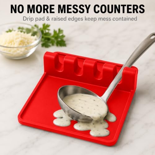 2 Pack Red Silicone Spoon Rest for Stove Top Kitchen Spoon Holder Set - Image 3