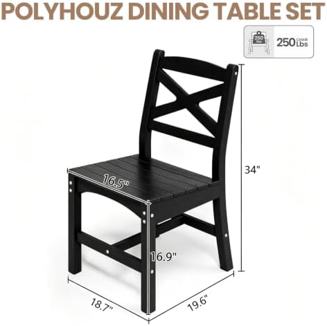 Outdoor Armless Dining Chairs Set of 4,HDPE Patio Chairs with Wide Seat,All-Weather HDPE Patio Armless Chairs for Porch, Backyard, Deck, Black,Table not Included - Image 2
