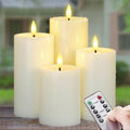 Yeelida Outdoor 4pcs Flameless Waterproof Candles with Handy Remote Control, Cycle Timer Battery Operated Candle Grease Effect LED Flickering Pillar Plastic Long Lasting (Ivory, 3" x4" 5" 6" 7") by Yeelida