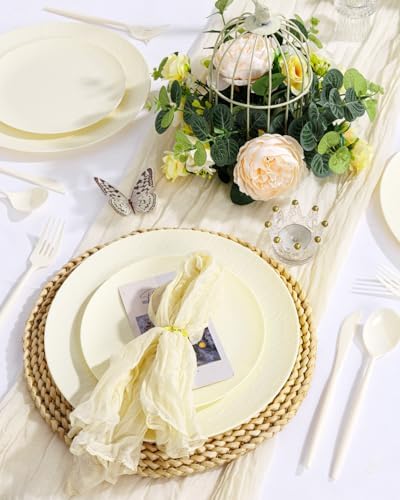 32pcs Ivory Unbreakable Reusable Plastic Plates for Wedding Party - Image 3