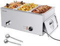 VEVOR 3-Pan Commercial Food Warmer, 24QT Electric Steam Table, 1200W Professional Countertop Stainless Steel Buffet Bain Marie with 86-185°F Temp Control for Catering and Restaurants, Silver by VEVOR