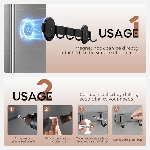 Magnetic Utensil Holder For Fridge, Heavy Duty Magnetic Coat Rack For Metal Door, Magnetic BBQ Tool Rack, Strong Magnet Bar With 6 Hooks Storage Hanger Hanging Kitchen Utensil, Coat, Towel, Grill Tool - Image 7