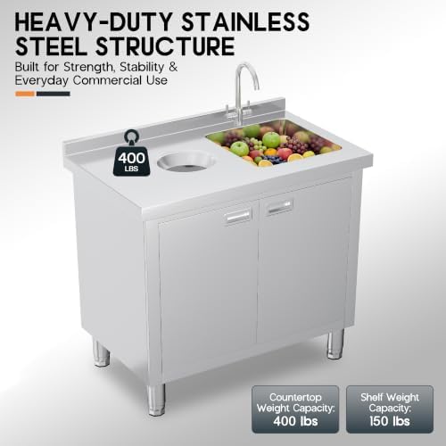 SPECRAFT 24x36 Inch Stainless Steel Utility Sink Cabinet - Image 5