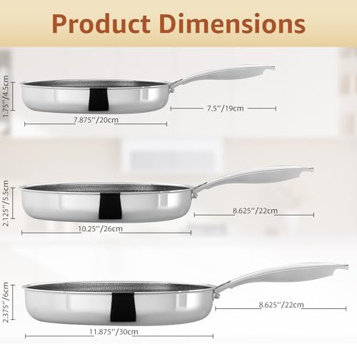 LOLYKITCH Hybrid 8-10-12 Inch Nonstick Frying Pan Set | PFOA Free - Image 6