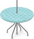 Fitted Round Tablecloth with Umbrella Hole and Zipper Aqua Blue Moroccan Outdoor Elastic Table Cloth 45"-56" Oil-Proof Waterproof Patio Table Cover for Dining Picnic Party by GzLeyigouHomeKitchen