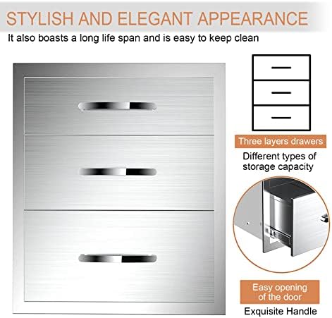 Flush Mount Stainless Steel Double Drawers with Recessed Handles for Outdoor Kitchens Or BBQ Island,-18W X 24H X 23D Inch - Image 3