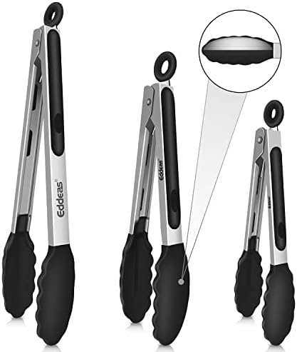 Kitchen Tongs Up To 600°F Silicone Tongs for Cooking 3Pcs 7,9,12 IN by Eddeas