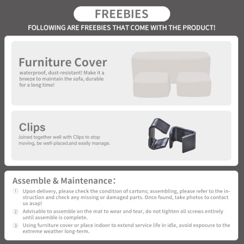 Rattaner 3 Pieces Patio Furniture Set Outdoor Sectional Wicker Patio Furniture Patio Couch with Ottoman and Outdoor Table All-Weather Anti-Slip Cushions Waterproof Covers, Light Grey - Image 6
