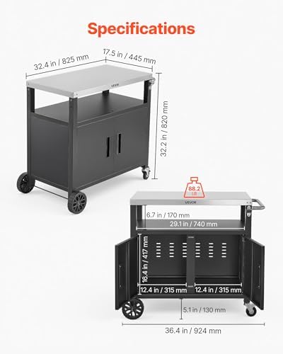 VEVOR Outdoor Grill Cart with Storage Cabinet, 36.4 Inch Grill Table, Waterproof Kitchen Island with Stainless Steel Top, Shelf, and Wheels, Movable Food Prep Station for Patio Bar Backyard BBQ - Image 2