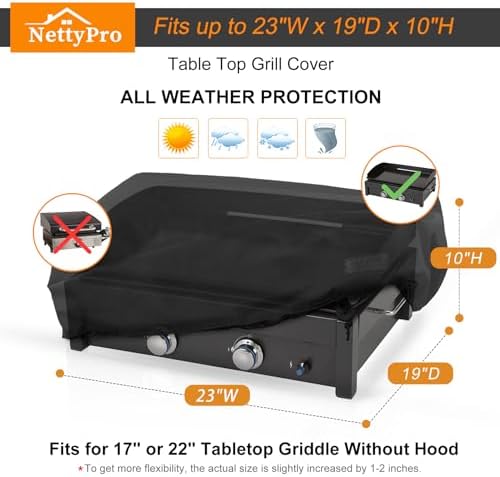 NettyPro Griddle Cover for 22 Inch 17 Inch Table Top Griddle, Waterproof Heavy Duty Portable Tabletop 2-Burner Propane Grill Cover for Cuisinart, Monument, Pit Boss, Royal Gourmet, Black - Image 6