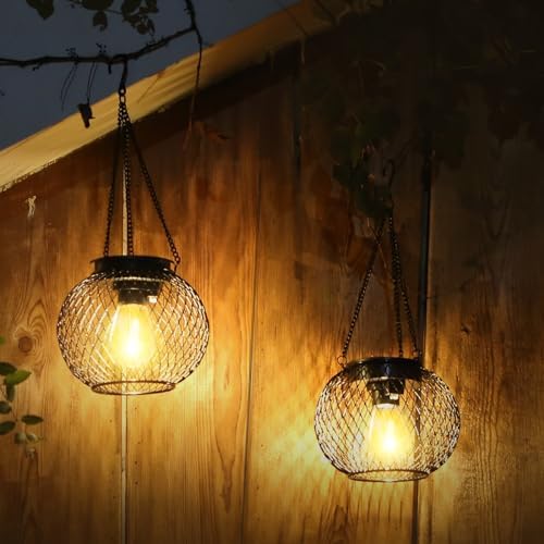 Solar Lantern Outdoor Waterproof,Hanging Solar Lights,2 Pack,Black - Image 3
