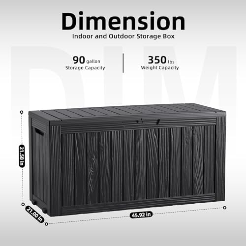 DRATO 90 Gallon Deck Boxes Outdoor Waterproof, Resin Large Lockable Storage Box with Lid, Outdoor Storage Bench Patio Cushions Furniture, Garden Tools, Pool Accessories (Black, 90 Gallon) - Image 2