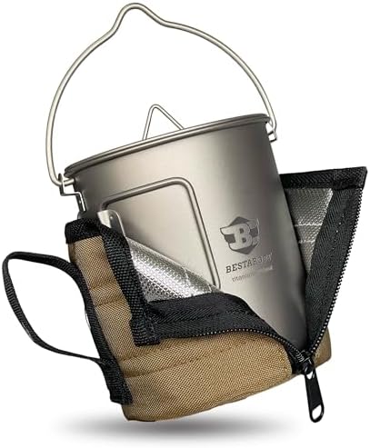 Bestargot 750ml Camping Titanium Pot, Includes a heat-insulating cup sleeve by Bestargot
