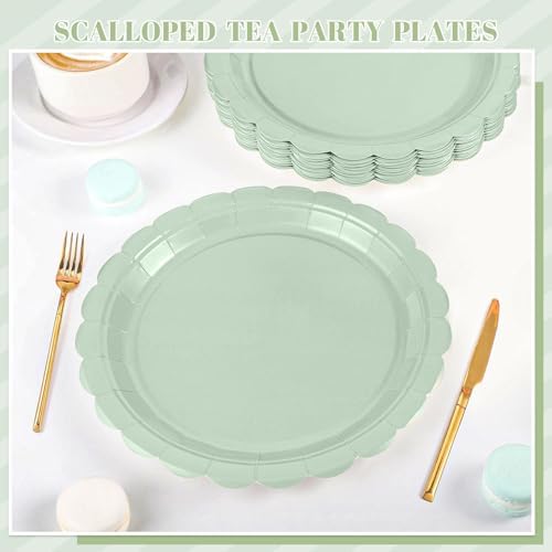 NatNarr 30 Pcs Sage Green Paper Plates 9 Inch Disposable Scalloped Wedding Plates Cute Dessert Cake Plate Party Dinner Plate for Bridal Baby Shower Engagement Reception Birthday (Pack of 3) - Image 5
