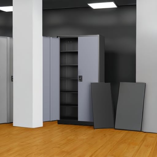 Letaya Metal Garage Storage Cabinets with Lock Door and Adjustable Shelves, Steel Tool Cabinets for Home,Office,Warehouse Organisieren (Black Gray) - Image 5