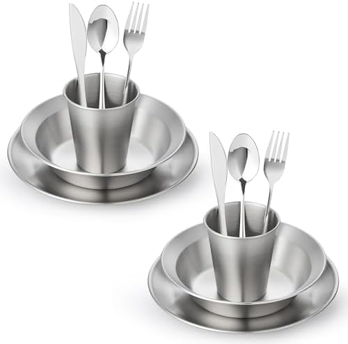 Stainless Steel Camping Mess Kit for 1-4 People,All-in-One Camping Cookware & Tableware Set with Plates,Bowls, Cups,Cutlery & Carry Bag,Outdoor Cooking Utensils for Camping,Backpacking,Hiking, Picnic - Image 4