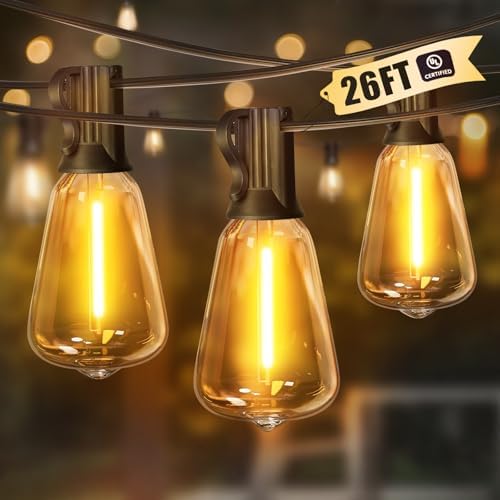 LAMPHOME Outdoor String Lights, 26FT Patio Lights with 12+1 ST38 LED Edison Bulbs (1 Spare), Connectable String Lights for Outside, Dimmable Hanging Light for Backyard Porch Decor, Warm White by ULL