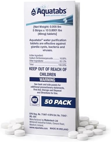 Aquatabs 49mg Water Purification Tablets, 50 Pack, Hiking & Camping by AquatabsWaterPurification