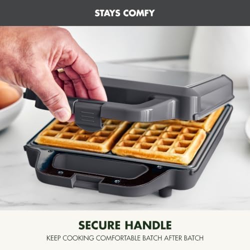 GreenPan Advanced Waffle Maker, 4-Square Belgian & Classic Waffle Maker, PFAS-Free Ceramic Nonstick, Cool-Touch Handle, Overheat Protection, Easy Clean, Graphite - Image 5