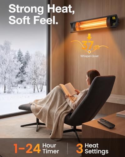 Hykolity 1500W Infrared Wall Mount Heater 35.5'', Electric Patio Heater with IP55 Waterproof, Remote Control, 24H Timer Ideal for Indoor &Outdoor Patio, Restaurant, Backyard, Garage,Living room - Image 5
