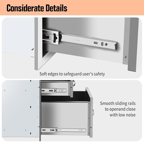 Outdoor Kitchen Drawers 13" W x 20" H x 21" D Built-in BBQ Drawer Stainless Steel Access Drawers for Outdoor Kitchen Island or Grill Station - Image 6
