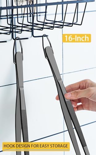 JETKONG 2 Pcs 16-Inch Heavy Duty Plating Tongs, Extra-Long Kitchen Fine Tongs Large Stainless Steel Cooking Forceps (Black) - Image 6
