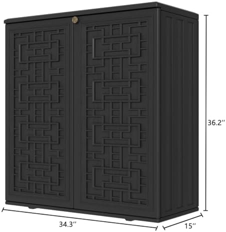 KINYING Outdoor Storage Cabinet Waterproof, Resin 62 Gallon Deck Box for Patio Furniture Cushions, Garden Tools, Pool Tools and Kids’ Toys (Black with 1 Shelving) - Image 3