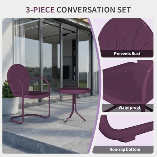 Outdoor 3-Piece Metal Bistro Set,Patio Conversation Set of 2,Purple - Image 7