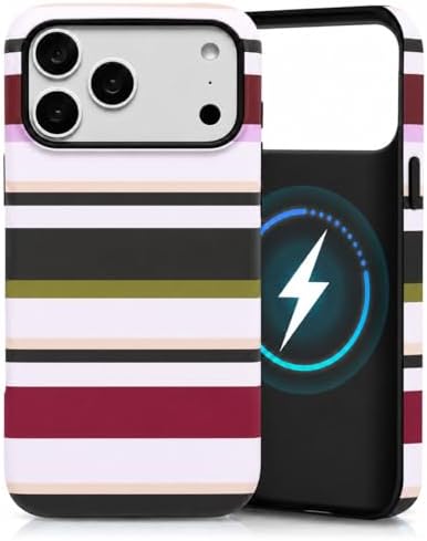 for iPhone 18 Pro Case, Magnetic Matte Frosted Dual-Layer Striped Phone Case for Women, Retro Aesthetic Cover Compatible with MagSafe Accessories - Retro Vineyard by YKCZL
