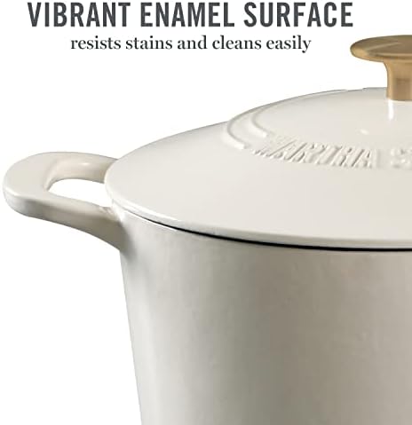 MARTHA STEWART Gatwick 7-Quart Enamel Cast Iron Dutch Oven – Linen White With Gold – Heavy-Duty Dutch Oven for Slow Cooking, Braising & Baking - Image 3