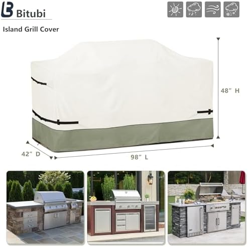 Bitubi 98 Inch Island Grill Cover - 600D Heavy Duty Waterproof All Weather Protection Extra Large Grill Cover,Beige&Grayish Green - Image 2