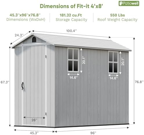 Patiowell 4x8 FT Plastic Outdoor Storage Shed with Floor, Light Gray - Image 2