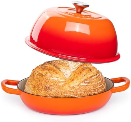 Enamelled Cast Iron Dutch Oven Pot – Dutch Oven For Sourdough Bread Baking – Cast Iron Bread Pot – Orange, 6 Quarts, 26cm – by Nuovva by Nuovva