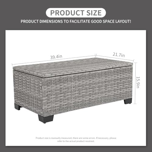 Rattaner Patio Coffee Table Outdoor Storage Table for Patio Wicker Coffee Table Outdoor Table with Patio Storage Box Furniture Cover, Stone Grey - Image 3